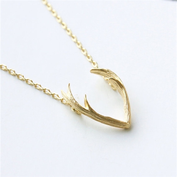 golden threads Jewelry - Antler Gold Necklace Dainty Pendant Necklace